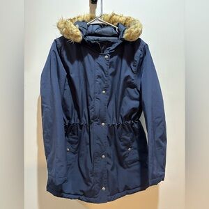 J. Crew Women's Navy Parka with Faux Fur Hood